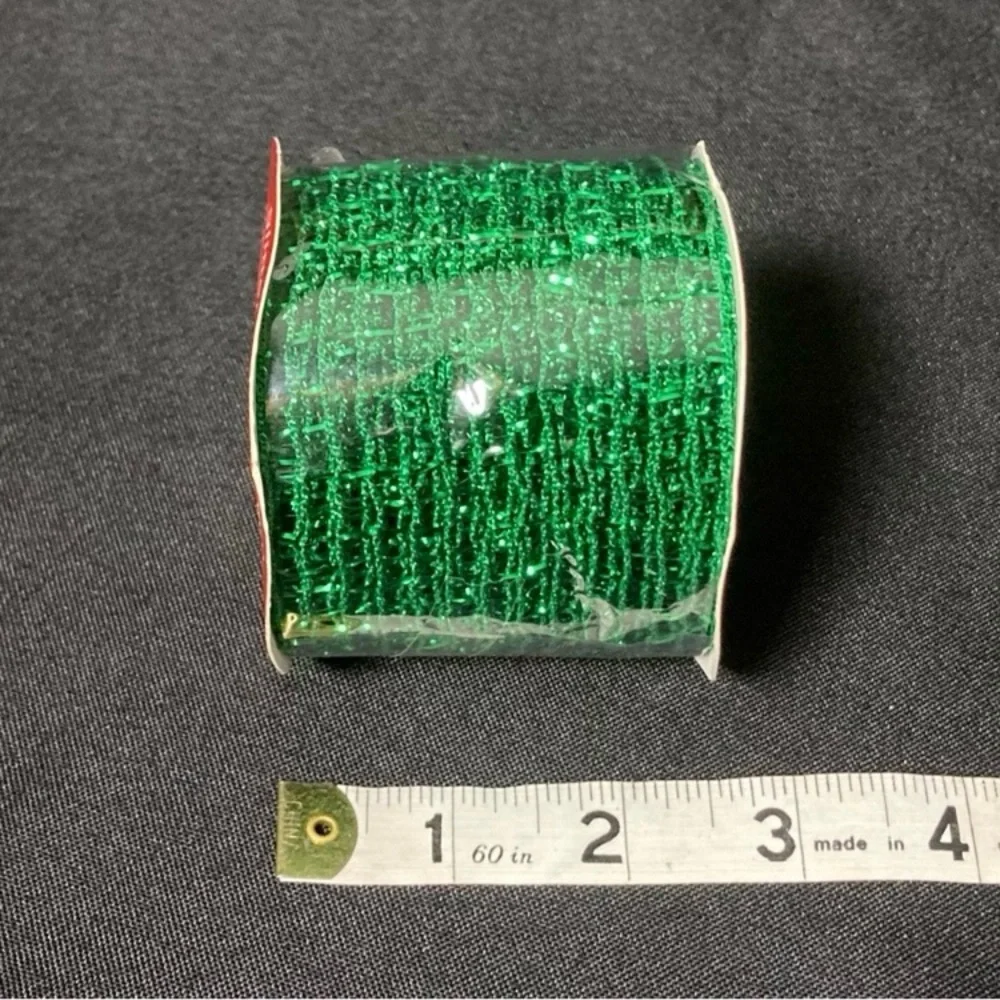 Christmas House Green Glitter Mesh Craft Ribbon 2.5” x 108”